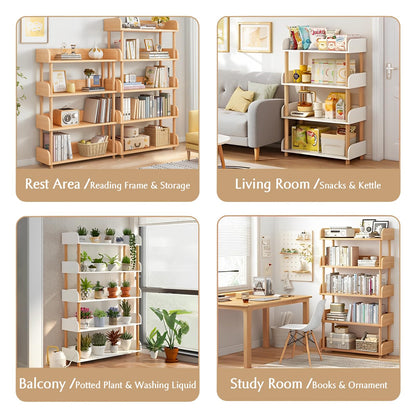 Modern 5-Tier Wooden Bookcase with Solid Oak Frame and User-Friendly Design for Home and Office - WoodArtSupply