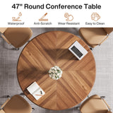 Tribesigns Round Conference Table, 47" Small Meeting Table with Wooden Texture Surface, Circle Business Seminar Table, Breakroom Table, Reception Negotiation for Office (Brown) Tribesigns