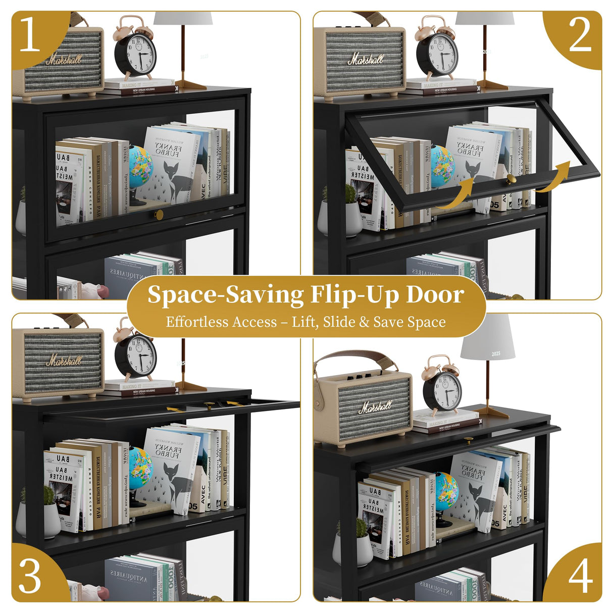 BONITURE Display Cabinet with Acrylic Glass Doors,4-Tiers Curio Cabinet with LED Lighting for Collectibles, Collectibles Toy Organizers Rack & Display Shelf Display Case Storage Cabinet, Black BONITURE