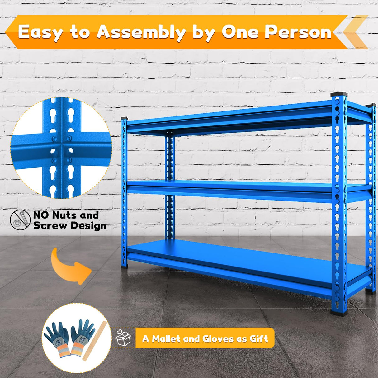 SDXYSTCE 48" W Garage Shelving Heavy Duty, 1500LBS Loads Adjustable Garage Storage Shelves, 3-Tier Metal Shelving Units and Storage Racks, Industrial Utility Shelf,48" Wx18 Dx39 H, Blue SDXYSTCE