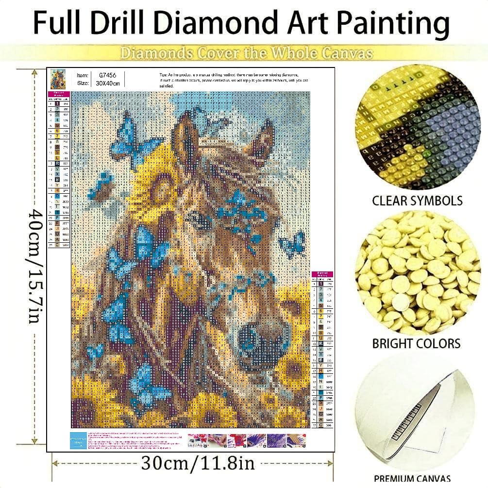 askkqtx Horse Diamond Art Kits for Adults, Butterfly Sunflowers Diamond Painting Kits for Beginnners, DIY 5D Full Drill Crystal Rhinestone Gem Art Craft Kits for Home Wall Decor 12X16 Inch askkqtx