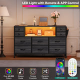 YITAHOME TV Stand with Charging Station, Dresser TV Stand for 55'' TV, 10 Drawer Dresser for Bedroom, Media TV Console Table with Side Pockets & Hooks, Storage Fabric Drawer Unit for Bedroom YITAHOME