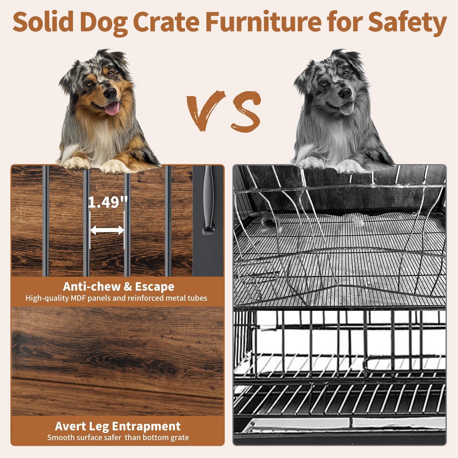 Wooden Dog Crate Furniture Large/Medium Dog, Dog Kennel Furniture Large Breed, Indoor Dog Cage Furniture Style with 2 Doors, End Table Dog Crate for 50-70 lbs Dogs (41" W x 23.2" D x 35.6" H) - WoodArtSupply