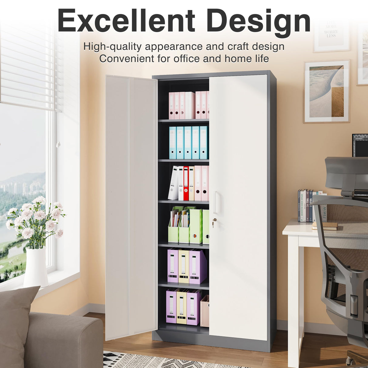 SISESOL Metal Storage Cabinet with Doors and Shelves, 71" Tool Storage Cabinet- Garage Cabinets and Storage System Kitchen Pantry Storage Cabinet with Adjustable Shelves Steel Storage Tall Cabinet SISESOL