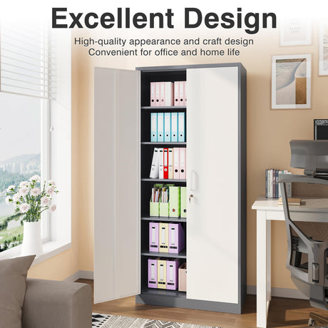 SISESOL Metal Storage Cabinet with Doors and Shelves, 71" Tool Storage Cabinet- Garage Cabinets and Storage System Kitchen Pantry Storage Cabinet with Adjustable Shelves Steel Storage Tall Cabinet SISESOL