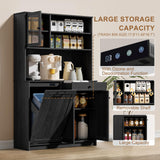 OLD CAPTAIN Tilt Out Trash Cabinet with Deodorising Function, Kitchen Hutch with Microwave Shelf and Drawer, Kitchen Pantry with Trash Cabinet for 10 Gallons, Black OLD CAPTAIN