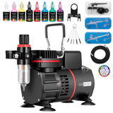 VIVOHOME Airbrush Kit with Dual Fan Air Compressor and 3 Dual Action Airbrush Gun, Gravity and Siphon Feed, Quiet Air Brush Set with 8 Primary Opaque Colors, Cleaning Brush, 2 Cup VIVOHOME