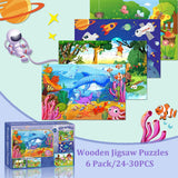 Puzzles for Kids Ages 3-5, Wooden Jigsaw Puzzles 24-30 Pieces for Toddler Children Learning Educational Puzzles 3 4 5 6 Year Toys for Boys and Girls (6 Puzzles) Eirenke