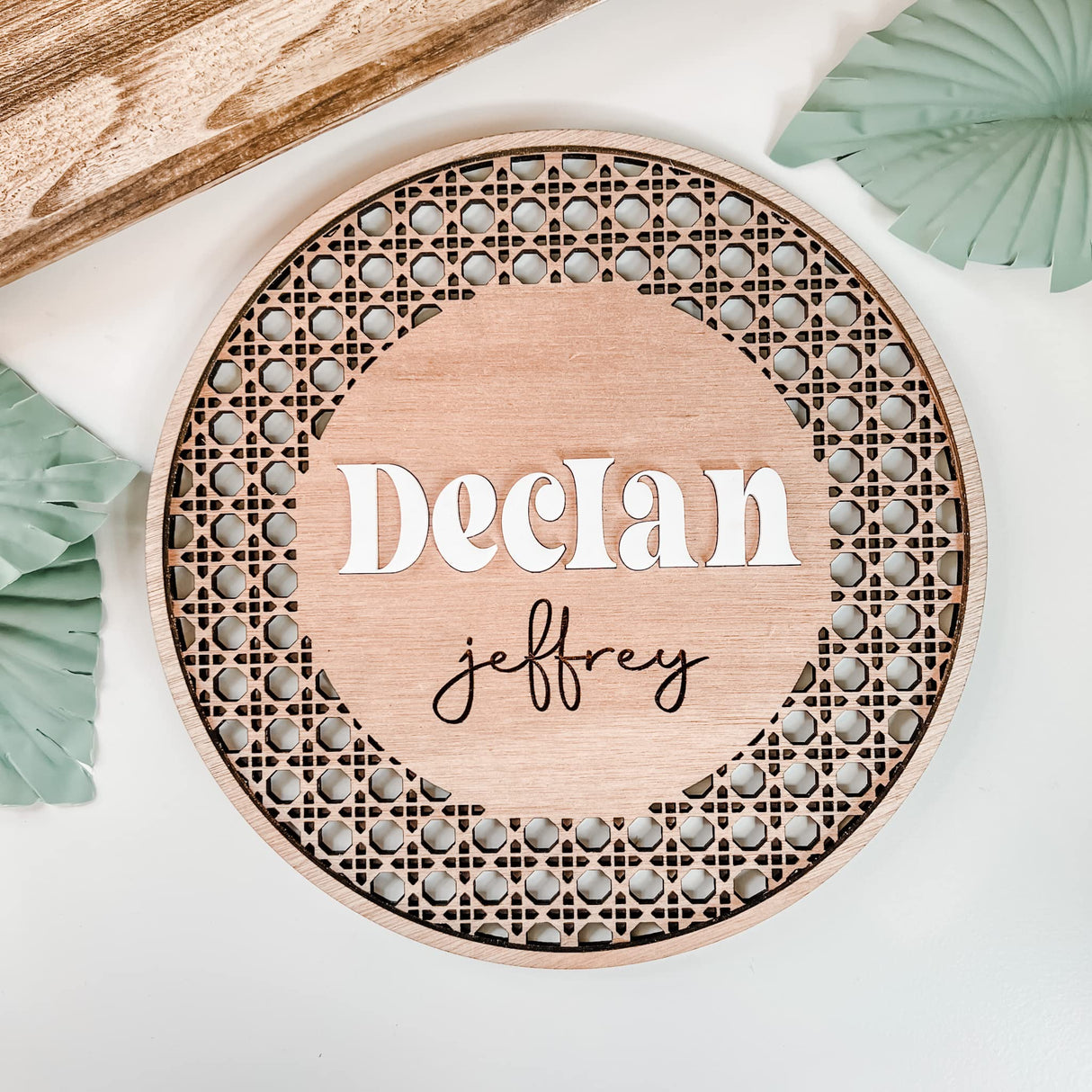 Custom Boho Wood & Acrylic Personalized Name Sign, 3D Layered Handmade Rattan Wall Decor for Nursery or Child's Bedroom - Gift for Baby Shower, Imaginate