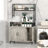 Garvee Cat Litter Box Enclosure,Hidden Litter Box Furniture with Open Shelf & Compartments, Metal Frame Indoor Cat House Furniture Cabinet for Most of Litter Box, Grey Garvee