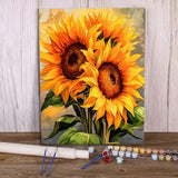 MaiMMaledy Paint by Numbers Kit for Adults Beginners, 12Wx8L inch Canvas Pictures with Framed, Drawing Painting Works with Wooden Triangle Easel, Acrylic Pigment,Sunflower MaiMMaledy