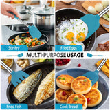 Pack of 4 Large Silicone Cooking Spatulas and Spoons, Slotted and Solid Stainless Steel Cooking Utensils Set, Non-stick Heat Resistant Kitchen for Baking, Fried, Stir-Fry, Mixing, Serving (Blue) DaiRen Kitchen