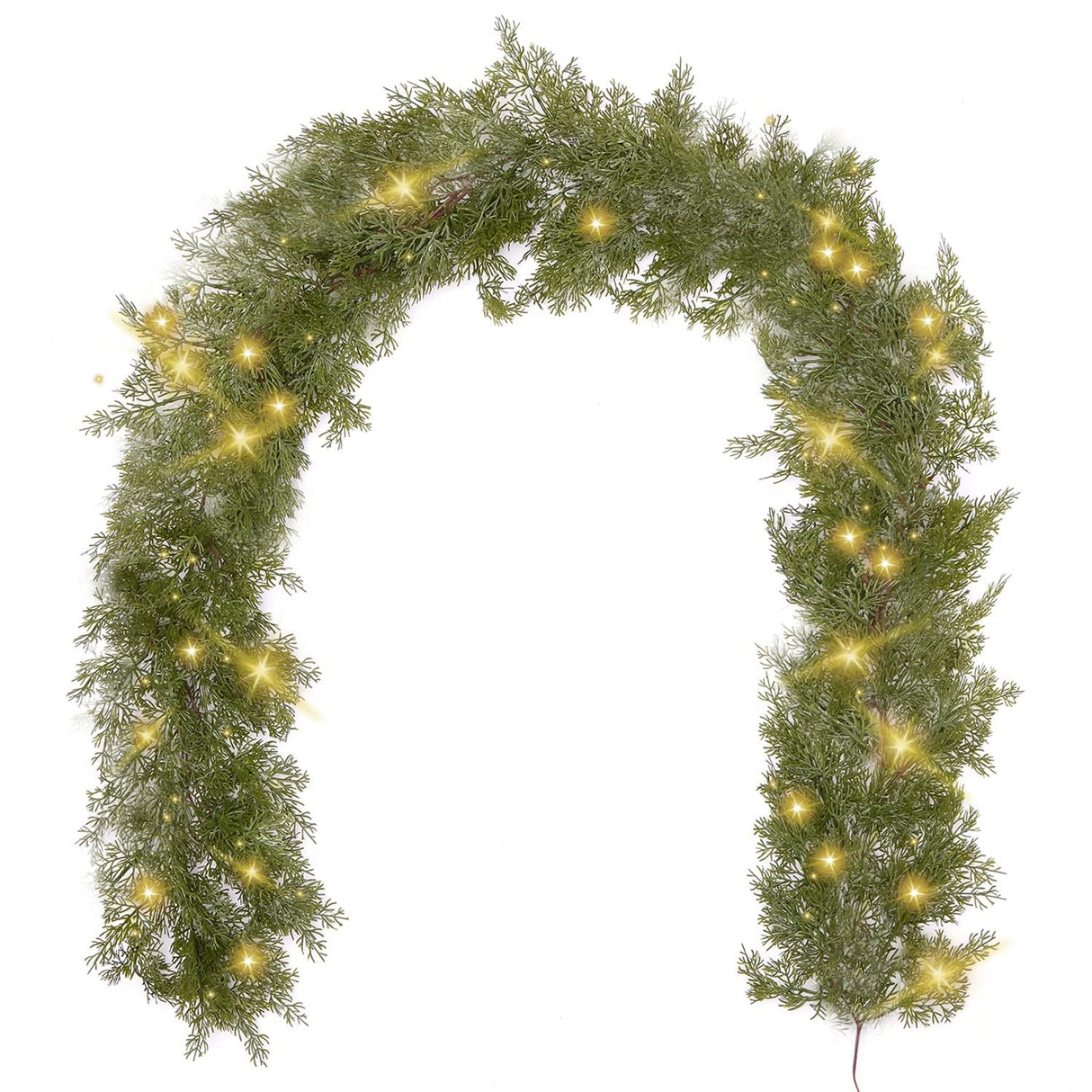 6FT Christmas Garland PARTY JOY Cedar Garland with 9.8FT LED Lights String, Greenery Plant for Christmas Decorations Table Mantle Background Wall Room Outdoor Indoor Winter Decoration PARTY JOY
