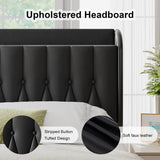 Leather King Size Bed Frame with Fast Charging Station,Metal Platform King Beds with Upholstered Headboard & Footboard,12" Underbed Storage Space, Easy Assembly,Noise-Free,Black Feonase