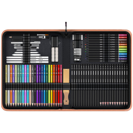 HIFORNY 100 PCS Drawing & Sketching Set, Professional Art Supplies with Graphite,Charcoal, Colored,Watercolor,Metallic Pencils,Blending Tools,Sketchbook and Coloring Book in Zipper Case (Pink) HIFORNY
