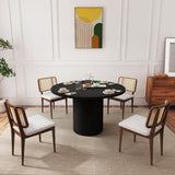 47 Inch Round Dining Table, Farmhouse Fluted Dining Kitchen Table, Modern Wood Small Circle Dining Table for Kitchen Living Room, Black PHOYAL