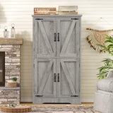 TEENFON Farmhouse Storage Cabinet with 2 Adjustable Shelves, Bathroom Cabinet with 4 Doors, Cupboard for Kitchen, Living Room, Rustic Gray TEENFON