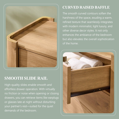 IFGET Modern 5 Drawer Dresser for Bedroom, Wooden Chest of Drawers with Curved Profile Design, 39.6" Tall Wood Dresser with Golden Metal Handle for Bedroom, Living Room, Hallway, Natural IFGET