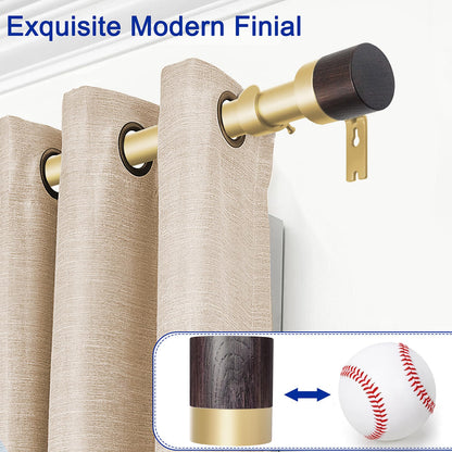 Wood Curtain Rods for Windows: 1 Inch Diameter Heavy Duty Adjustable Curtain Rod 48" to 84", Decorative Single Window Curtain Rods with Imitation Wood Grain Finials,Gold Window Drapery Rod for Bedroom