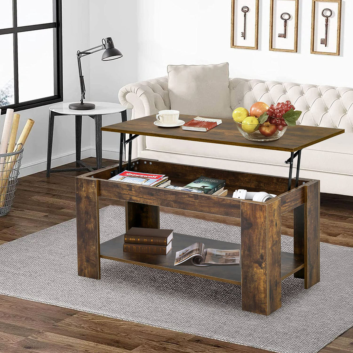 FDW Lift Top Coffee Table with Hidden Storage Compartment & Lower Shelf,Coffee Table with Lift Top for Living Room FDW