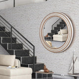 24 Inches Rustic Round Wall Mirrors - Wooden Farmhouse Circle Mirror for Bathroom, Entryway, Bedroom, Living Room, Entryway Decorative Decointo