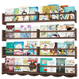 ECOOCE 34Inch Nursery Bookshelves,Set of 4,Wall Floating Shelf Kids Coat Rack with 6Hooks,Hanging Book Shelf for Baby Nursery Room Décor (Dark Brown, 34) ECOOCE