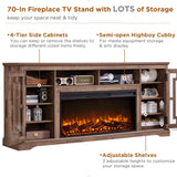 JXQTLINGMU Fireplace TV Stand with 36" Electric Fireplace for 80 Inch TV, Farmhouse 32" Tall Highboy Entertainment Center w/6 Shelves, Modern Media Console w/Storage for Living Room, Rustic Brown JXQTLINGMU