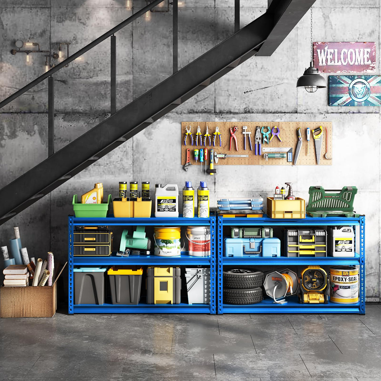 SDXYSTCE 48" W Garage Shelving Heavy Duty, 1500LBS Loads Adjustable Garage Storage Shelves, 3-Tier Metal Shelving Units and Storage Racks, Industrial Utility Shelf,48" Wx18 Dx39 H, Blue SDXYSTCE
