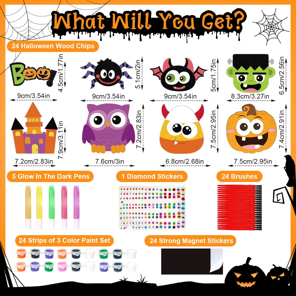 Bafeil 24 Pcs Halloween DIY Wooden Magnets to Paint, Halloween Glow in The Dark Wood Painting Crafts, Fridge Magnets Craft Kits for Boys Girls, Activities Party Favors Goodie Bag Stuffers Games Gifts Bafeil