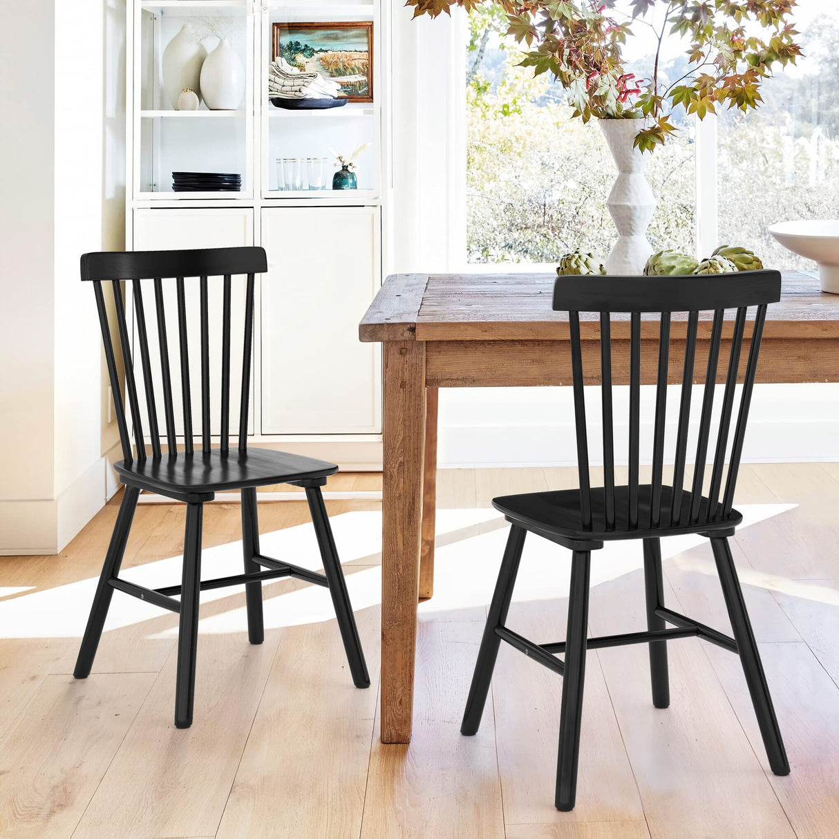 LUE BONA Windsor Dining Chair, Dining Chairs Set of 2, Spindle Back Wood Dining Chair, Kitchen Chairs Wooden Dining Chair, Farmhouse Dining Chairs for Kitchen and Dining Room, Black LUE BONA
