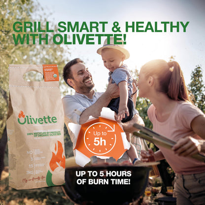 Organic Charcoal Briquettes by Olivette, Reusable Charcoal for Grilling, USDA Certified, Recycled Olive Tree Byproduct, Ready to Light, 6.6 lb. Bag Equal to 20 lb. of a Regular Charcoal, 2-Bag Pack