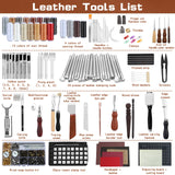 TLKKUE Leather Tooling Kit Leather Craft Tools Leatherworking Kit with Custom Handbag Cutting Mats Engraving Punching Sewing Stamping Sanding Tools for Handicraft Work Professional TLKKUE