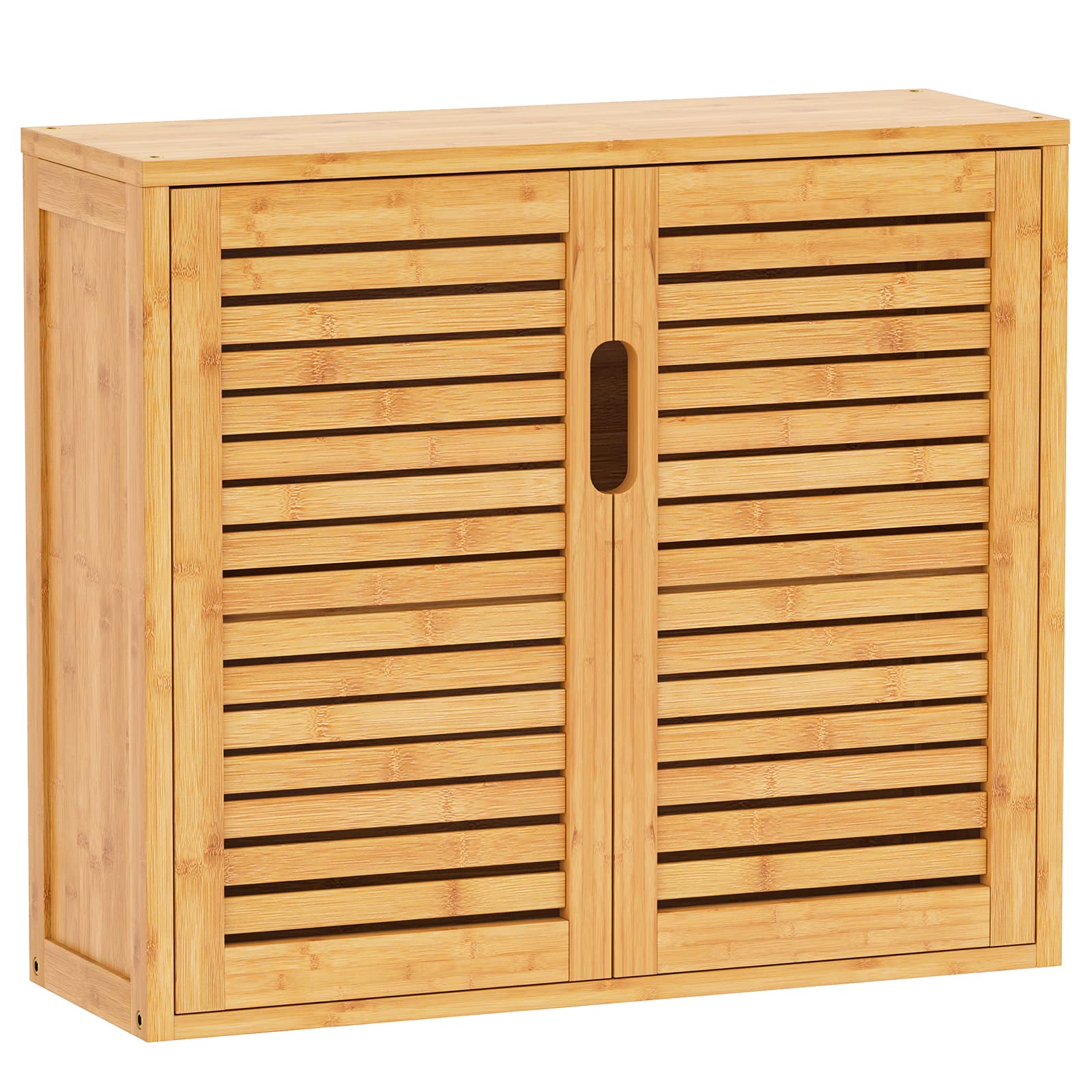 VIAGDO Wall Cabinet Bathroom Storage Cabinet Wall Mounted with Adjustable Shelves Inside, Double Door Medicine Cabinet, Utility Cabinet Organizer Over Toilet, Bamboo, 23.2''Lx8.3''Wx20.1''H - WoodArtSupply