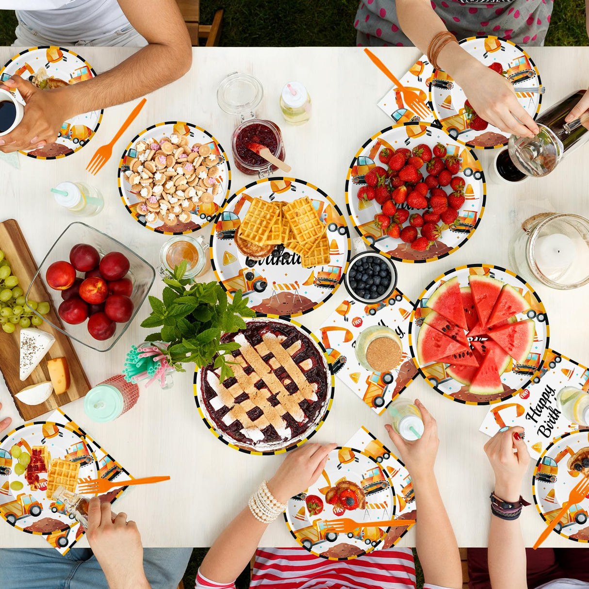 100 Pcs Construction Birthday Party Supplies - Construction Themed Plates and Napkins Forks Set, Disposable Dump Truck Tableware for Boys Kids Birthday Party Decorations Favors, Serve 25 Guests Litmitfu