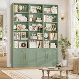 FACBOTALL 82.3" Triple Wide Bookshelf, 7-Tier Tall Bookcase with 15-Cube Open Bookshelf & 4 Doors, Large Bookshelf with Storage Cabinet, Modern Bookshelf for Living Room, Office, Study Room, Green FACBOTALL