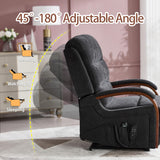 Power Lift Recliner Chair for Elderly People, Dual Motor Lift Chair with Vibration Massage and Heat, Lay Flat Recliner with Solid Wood Armrest, Standing Assistance Reclining, Chenille Fabric Black EZZUP