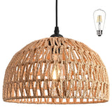 AyshwillDec Hemp Rope Woven Pendant Light Woven Light Fixture Boho Chandelier Light Fixture Wicker Pendant Light Rattan Light Pendant Dome Wicker Chandelier for Dining Room Kitchen Island(Bulb Incl.) AyshwillDec