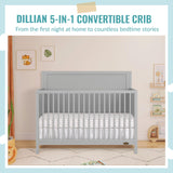 Dream On Me Dillian 5-in-1 Convertible Crib in Pebble Grey, JPMA & Greenguard Gold Certified, Crafted with New Zealand Pinewood Dream On Me