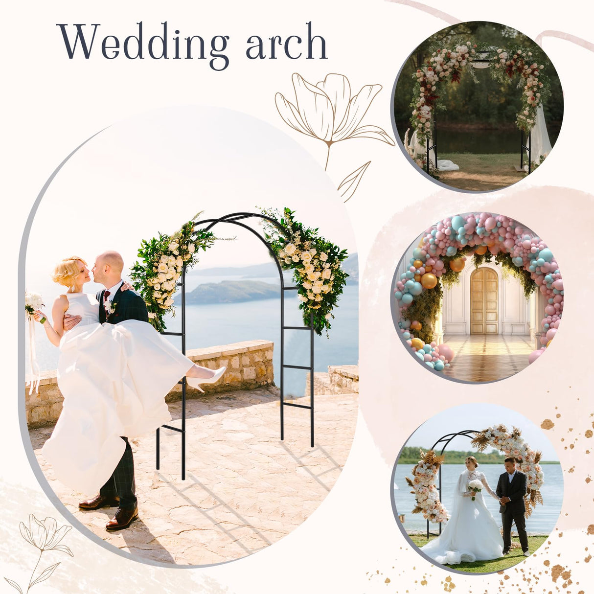 Gisafai 3 Pack Metal Garden Arch Wedding Arches Metal Pergola Arbor 7.9 Ft, Two Way Assemble, Durable Wedding Trellis Archway for Climbing Plants Outdoor Bridal Party Decoration(Black) Gisafai