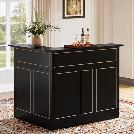 Tribesigns Bar Cabinet, L-Shaped Home Bar Table with Stemware Racks, 4-Tier Corner Bar Unit Liquor Wine Bar Table Reception Desk for Home Pub, Black Tribesigns