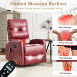 cinkehome Small Swivel Rocker Recliner Chair with Heated Massage, Upholstered Nursery Glider Recliner Chair, High Back, Side Pocket (Red PU Leather) cinkehome