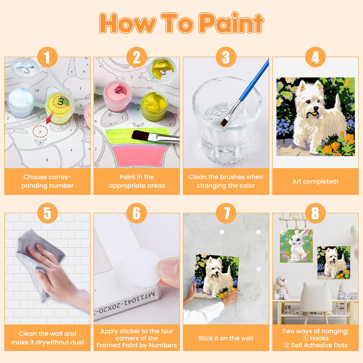 4 Pack Paint by Numbers Kits for Kids with Wooden Frame-Cartoon Animal Painting by Numbers for Kids Adults Beginners, Easy Paint by Numbers Kit Crafts for Kid Paint by Number for Wall Decor(8X8inch) Genius maker