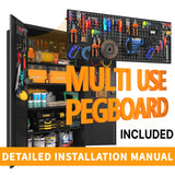 Upgraded Tall & Wide Metal Storage Cabinet with Doors & 4 Adjustable Shelves | Heavy-Duty Black Lockable Garage Cabinet with Wheels & Pegboard for Office, Gym, Basement, Warehouse (Black) basenji