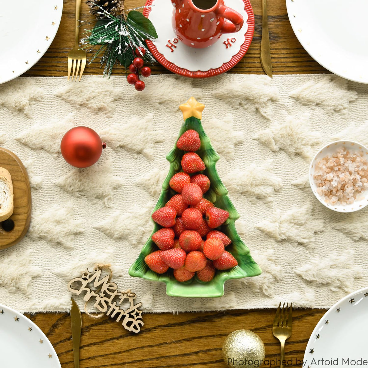 Artoid Mode Christmas Trees Beige Soft Plush Faux Fur Jacquard Christmas Table Runner, Holiday Kitchen Dining Table Decoration for Home Party Decor 13x72 Inch Artoid Mode