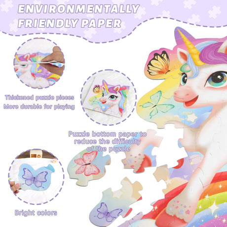 Floor Puzzles for Kids Ages 3-5,54 Pieces Unicorn Puzzle Toys for Girls 4-6,Large Jigsaw Puzzles for Toddlers,Educational Toys Birthday Halloween for Girls 3 4 5 6 7 8 Year Old(Unicorn) Sticeard