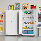 SISESOL Metal Storage Cabinet with Wheels,75 inch Rolling Garage Storage Cabinet with Lock,White Metal Cabinets with Wheels and Shelves,Tool Cabinets on Roller for Garage,Home,Office,Shop SISESOL