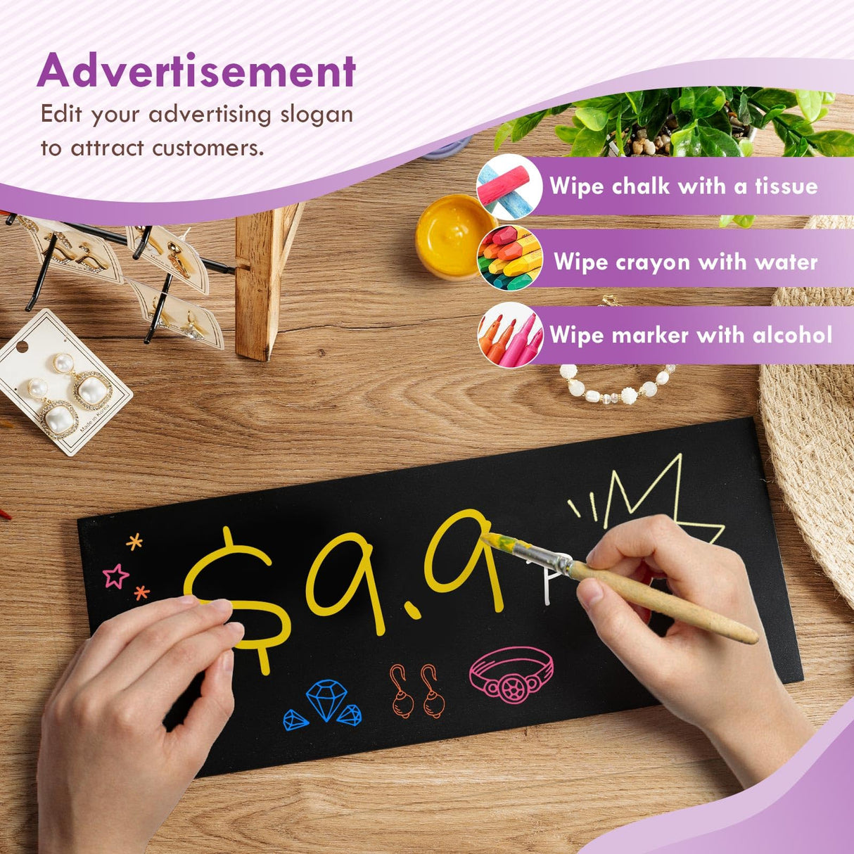 Poyilooo Jewelry Display for Vendors Selling, Wood Earring Bracelet Keychain Display for Vendors with Adversitsing Board 30 Hooks, Large Capacity Jewelry Holder Display Stands Rack for Earring Card Poyilooo