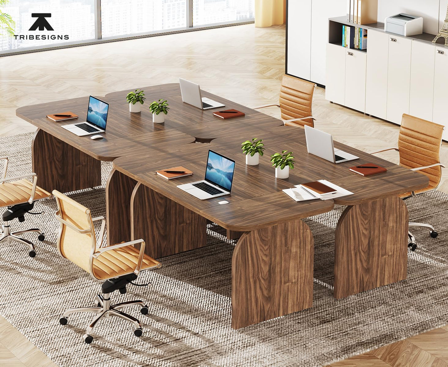 Tribesigns 63-inch Conference Room Table for 4-6 Person, Retro 5.2 ft Small Rectangle Meeting Room Table, Rustic Wood Seminar Table - WoodArtSupply