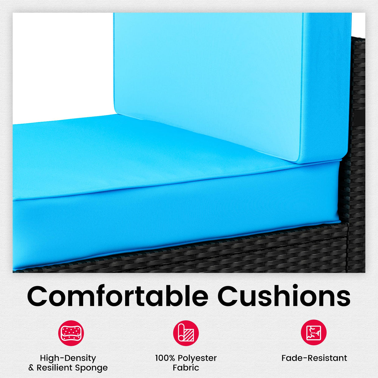 Pamapic 7-Piece Outdoor Furniture,All-Weather Wicker Modular Sectional Sofa with Patio Crystal Coffee Table, Adjustable Reclining Sectional Couch with Washable Removable Cushion Covers, Light Blue Pamapic