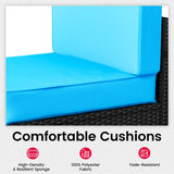 Pamapic 7-Piece Outdoor Furniture,All-Weather Wicker Modular Sectional Sofa with Patio Crystal Coffee Table, Adjustable Reclining Sectional Couch with Washable Removable Cushion Covers, Light Blue Pamapic